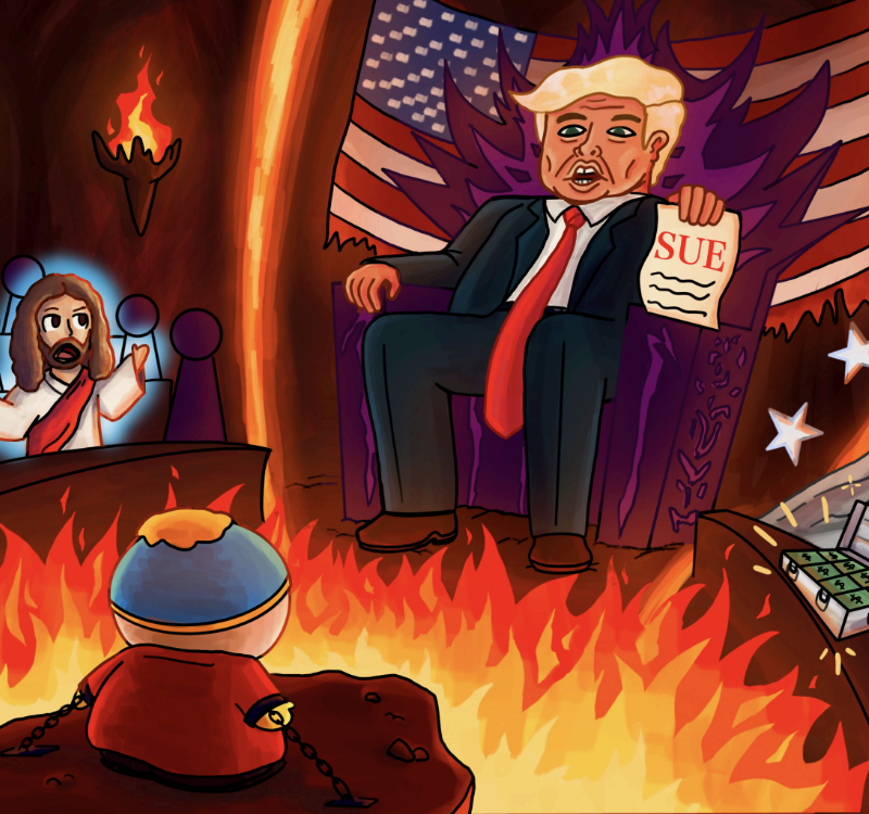 JESUS IMPLORING TRUMP FOR MERCY because of his lawsuit against "South Park"