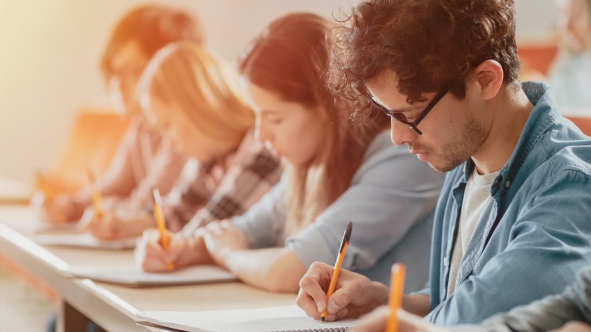 University students taking a written exam